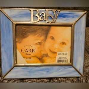 Carr Frames Genuine Stained Glass Baby Blue 7.5" x 6" Picture Frame holds 3.5x5"
